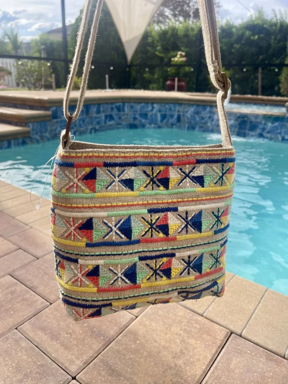 SONOMA Embroidered Boho Crossbody Bag Colorful Canvas Purse - Picture 1 of 10